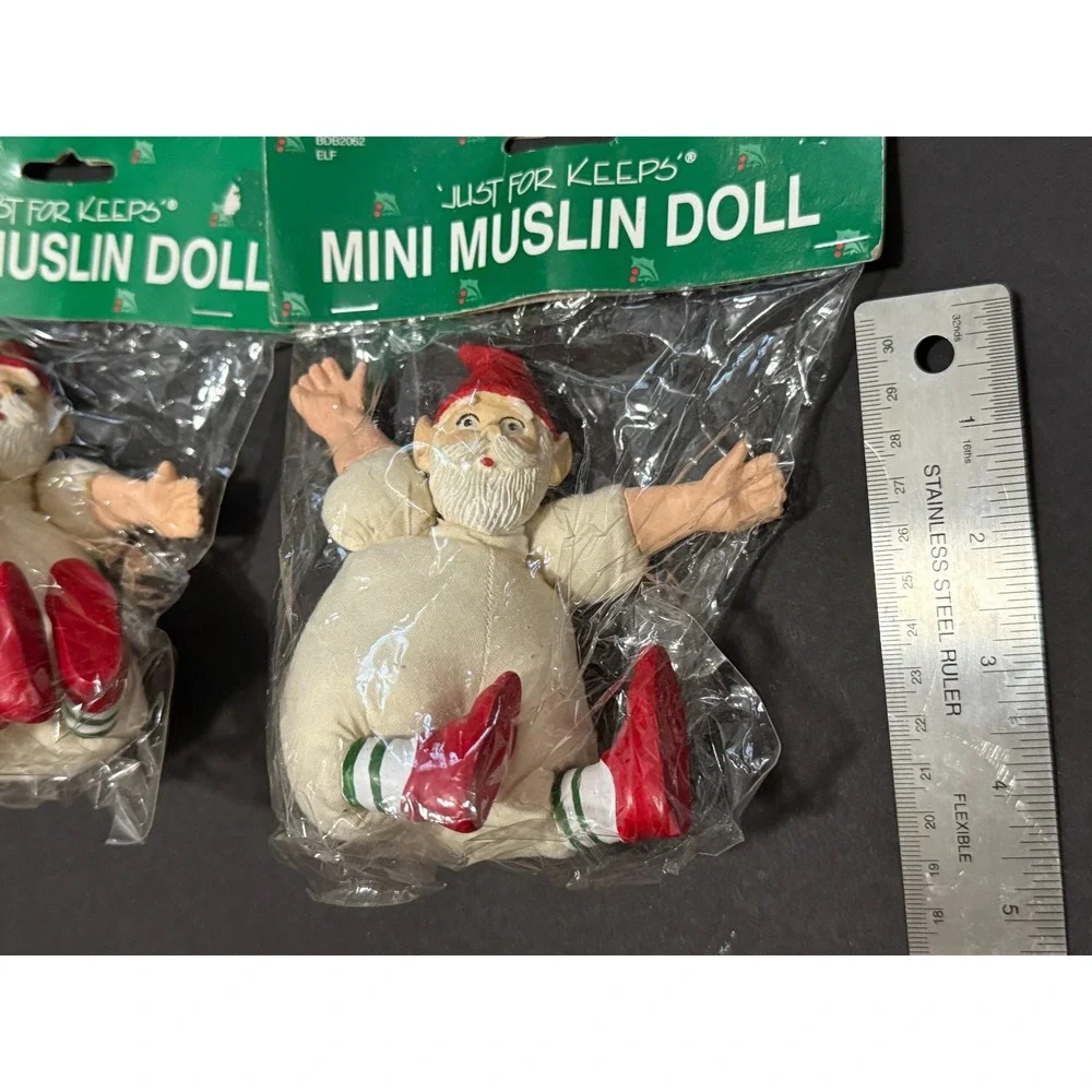 Lot of 2 Vintage 'Just For Keeps' Mini Muslin Elf Crafting Christmas Elves Dolls